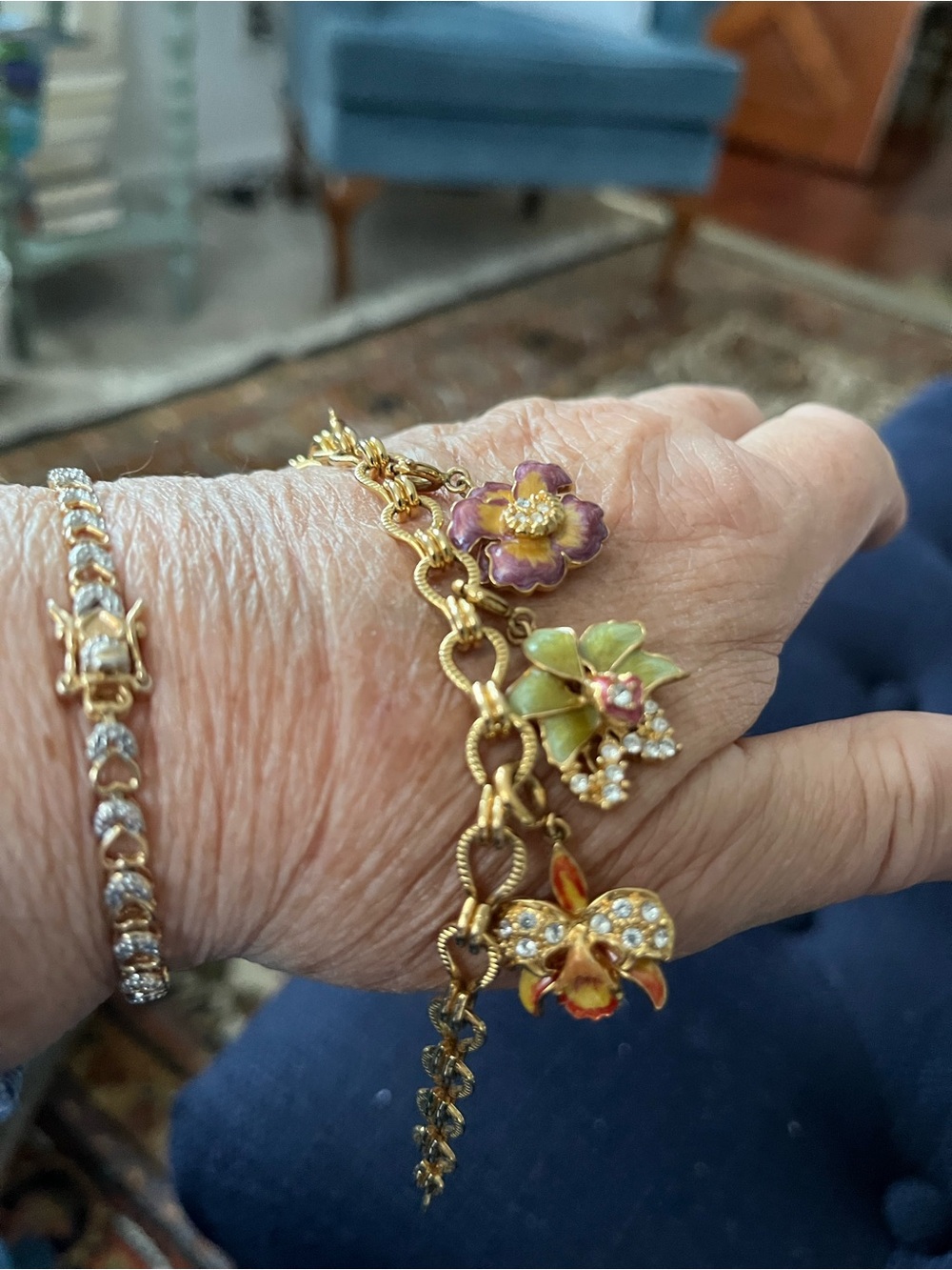 Nolan Miller charm bracelet with orchid charms - Picture 12 of 12